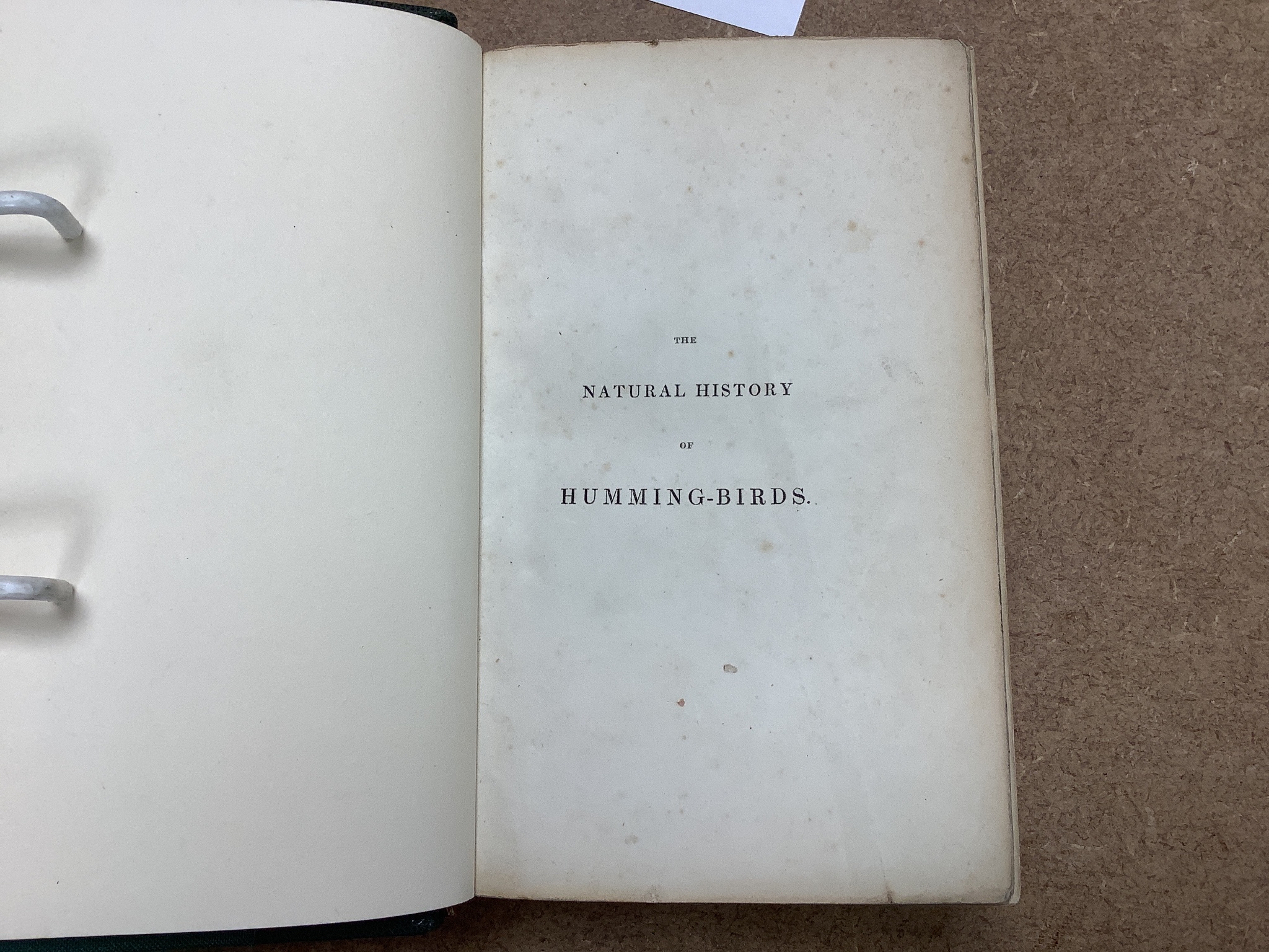 Jardine, Sir William - The Natural History of Humming-Birds, 2 vols. in 1, 12mo, rebound half green morocco, end papers renewed with portrait frontispieces and 64 hand-coloured plates, W.H. Lizars, and Stiring and Kenney
